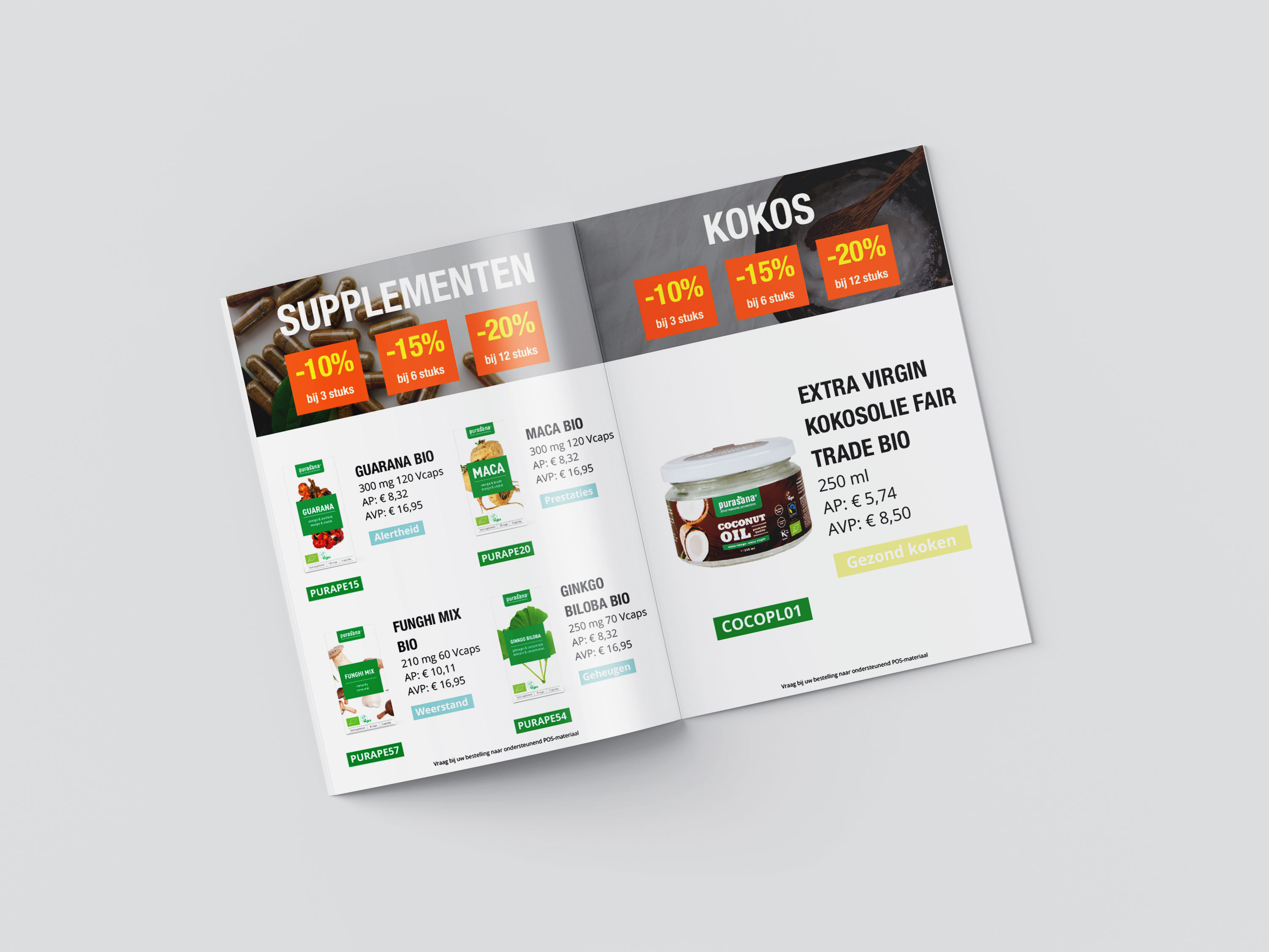 Mockup van de Purasana promofolder.